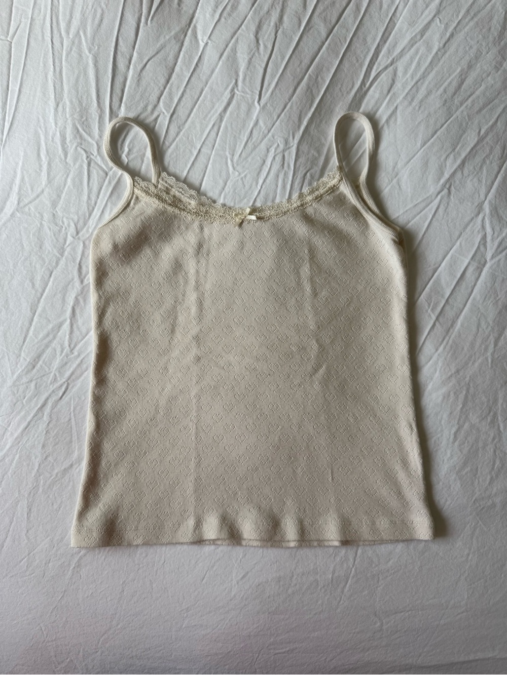 Brandy Melville Cream Lace Trim Hearts Tank Top